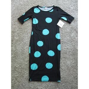 New LuLaRoe Julia Knee length Dress womans Extra Small XS Black and Teal Circles